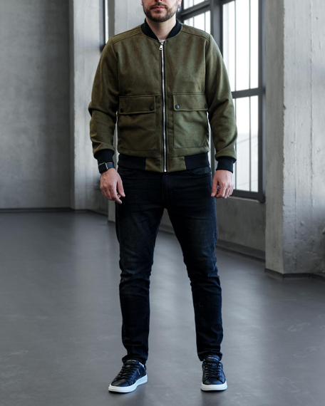 Бомбер замш карман Премиум хаки S M