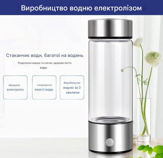 Компактний іонізатор водневої води 420 мл USB зорядкою сріблястий | Зображення 4