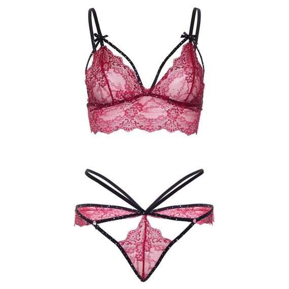 Комплект мережива білизни Leg Avenue Scallop Lace Rhinestone, червоний, розмір S | Зображення 4