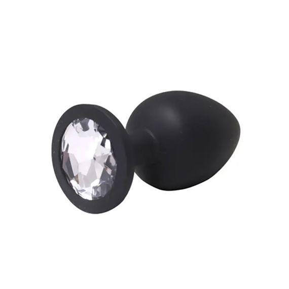 Анальная пробка Black small butt plug with white crystal Sex Aura