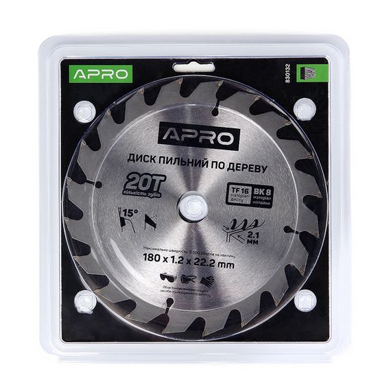Диск пиляльний для дерева 180х22,2 (20)х20Т APRO 8301321