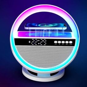 Нічник колонка з годинником та бездротовою зарядкою G5 Біла