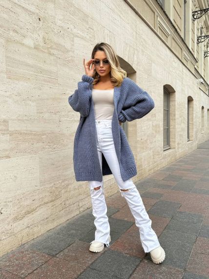 Женский вязаный теплый кардиган оверсайз цвет темно-серый размер onesize 44-54   ML5009 | Зображення 3