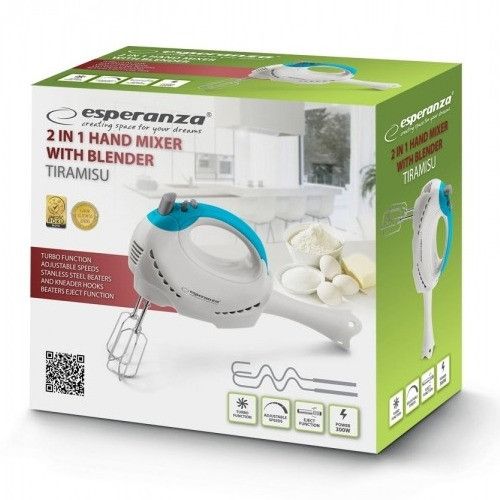 Миксер ручной Esperanza EKM010 Tiramisu, кухонный миксер 300 Вт, 5 скоростей, Turbo, насадка блендера | Зображення 9