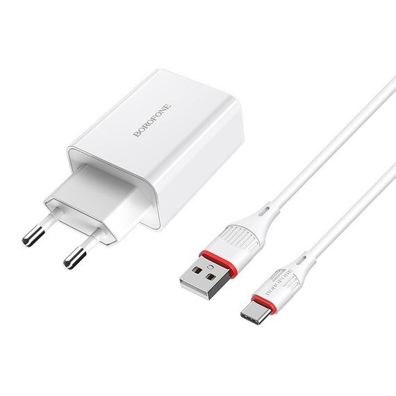 МЗП Borofone BA21A Long journey QC3.0 3A (1USB-A) + кабель USB to Type-C Білий | Зображення 2