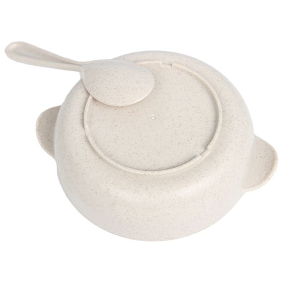 Тарелка с ложкой Lesko A238 Beige из пшеничной соломы для детей | Зображення 1