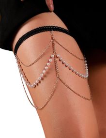 Гартер на ножку Star Night с подвесками из золотистых цепочек и ряда жемчужин, One Size sexstyle