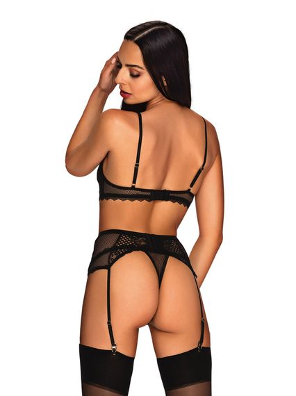 Комплект зі шнурівкою та поясом для панчох Obsessive Basitta, чорний, L/XL | Зображення 1