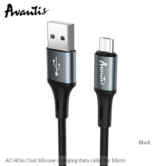 Кабель Avantis AC-80m Cool Silicone USB – Micro- черный | Зображення 1