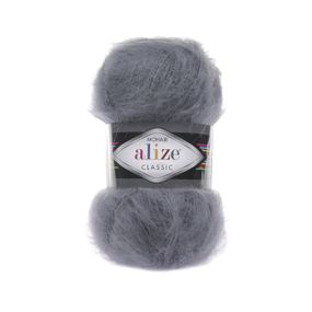 Пряжа Alize Mohair Classic 87 угольно-серая ализе мохер классик