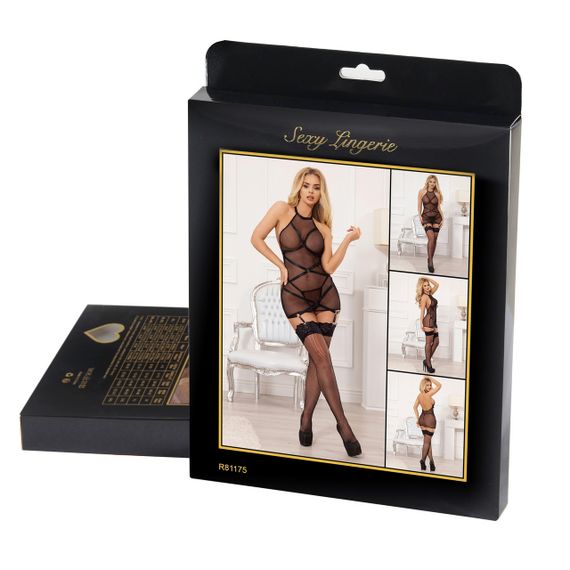 Платье полупрозрачное с держателями для чулков Star Night и трусиками, черное, M sexstyle | Зображення 3