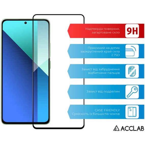 Скло захисне ACCLAB Full Glue Xiaomi Redmi Note 13 4G Black (1283126583704) | Зображення 2