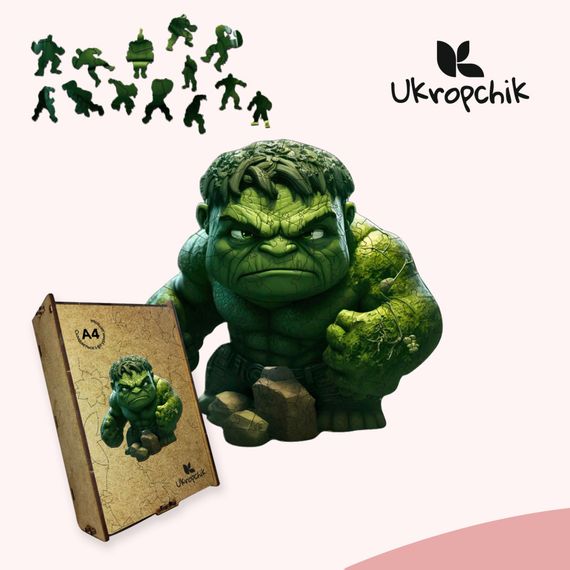 Пазл Ukropchik дерев'яний Супергерой Халк size - M в коробці з набором-рамкою (Hulk Superhero A4) | Зображення 4