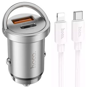 АЗП Hoco NZ10 Handy PD45W+QC3.0 (1USB-A/1C) + кабель Type-C to Lightning Silver
