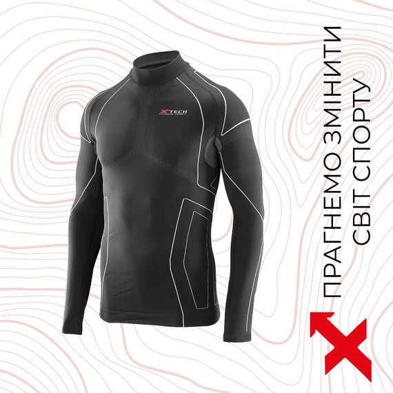 Термокофта з комірцем (лонгслів) X TECH Maglia Race 3 Munica Lunga  lupetto Nero XXL/XXXL Чорна | Зображення 4