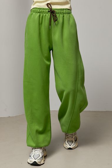 Однотонні спортивні штани із затяжками - зелений цвет, ONE SIZE (є розміри)