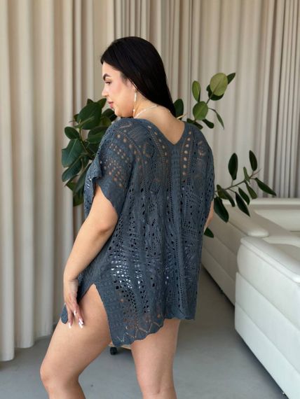 Пляжна коротка сіра туніка PLUS SIZE тоненька в'язка | Зображення 8