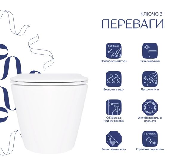 Унітаз підвісний Qtap Swan Ultra Quiet White, з сидінням Slim Duroplast/ Soft-close/ Quick Release QT16335180W | Зображення 7