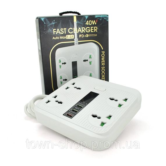 Сетевой фильтр TB-Т18, 4 розетки + 2 USB+ PD, 2 м, сечение 3х0,75мм, 3000W, White, Box | Зображення 1