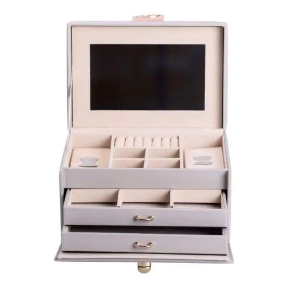 Шкатулка для украшений из эко кожи 3 яруса с зеркалом органайзер для ювелирных изделий HP-5-17G | Зображення 2