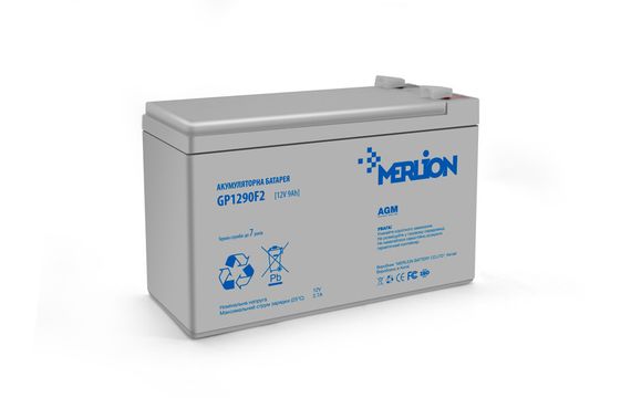 Акумуляторна батарея MERLION AGM GP1290F2 (06010) 12 V 9 Ah (150 x 65 x 95 (100)) White Q10