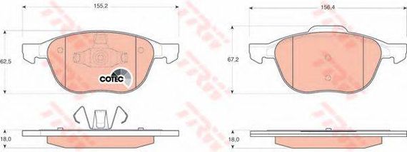 Колодка гальм. диск. FORD FOCUS, MAZDA 3,5, VOLVO C70, S40, передн. (вир-во TRW) TRW GDB1583 на FORD C-MAX II (DXA/CB7, DXA/CEU)