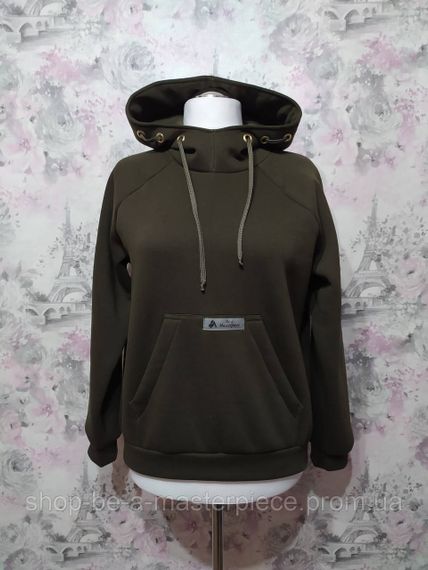 Худі жіночий хакі теплий зимовий толстовка з капюшоном футер тринитка з начосом 58