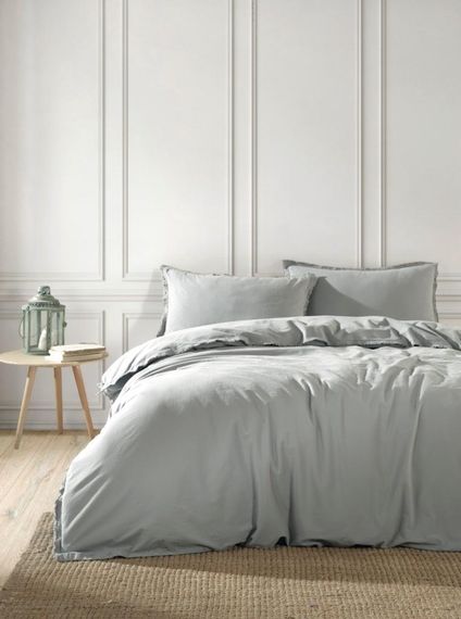 Постільна білизна Limasso Stonewashed Ranforse Placid 160 х 220 см Natural Green  (простирадло на резинці)