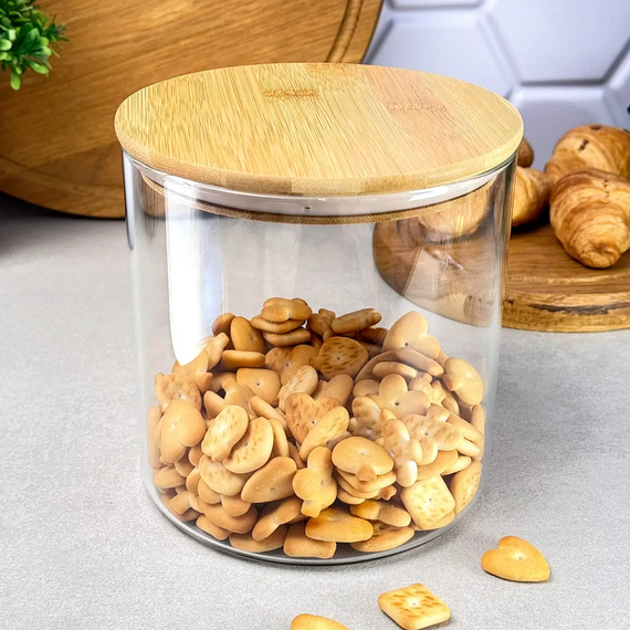 Скляна банка Bamboo GK-5436 для зберігання з бамбуковою кришкою 2200 мл Прозорий | Зображення 3