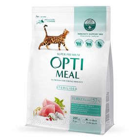 Сухой корм для стерилизованных котов OptiMeal Sterilised с индейкой и овсом 200 г B1890601
