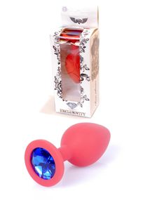 Анальна пробка B - Series HeavyFun Jewellery Red, силіконова, M розмір, синій діамант