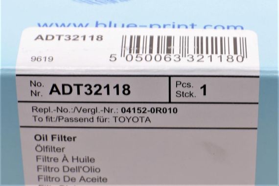 Фільтр масляний Lexus LS 4.6 06- Toyota Land Cruiser 2.0 2.2 D-4D 4.0 24V 05- ADT32118 | Зображення 6