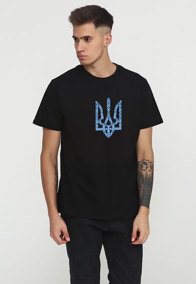 Футболка чоловіча чорна з принтом "Герб-вишиванка", M