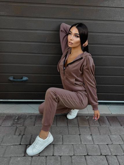 Жіночий спортивний костюм велюровий з кофтою на блискавці розмір L колір моко Vi114 | Зображення 4