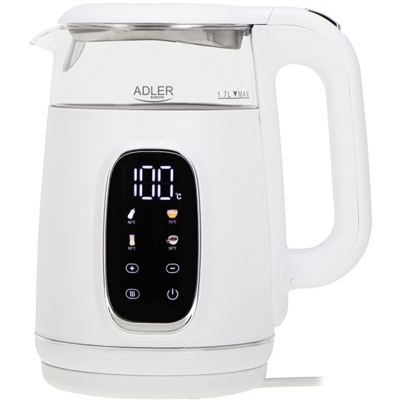 Електрочайник Adler AD 1305 white silver 1850-2200Вт/ 1.7л/ скло/ встановлення температури/ | Зображення 2