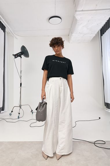 Джинси Palazzo з декоративними швами - білий цвет, S (є розміри) | Зображення 2