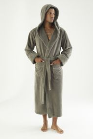 Чоловічий халат велюровий Nusa 7230 з капюшоном, хакі, 3XL