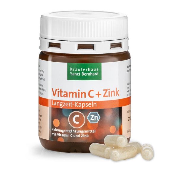 Вітаміни Sanct Bernhard "Vitamin C + Zink" – Капсули тривалої дії для імунітету та захисту клітин, 60 шт., Німеччина
