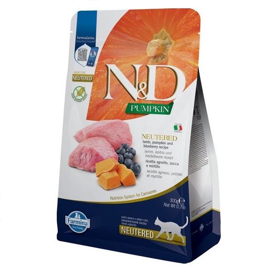 Сухий корм з ягнятиною для стерилізованих котів Farmina N&D Pumpkin Lamb&Blueberry Neutered Adult, 300 гр