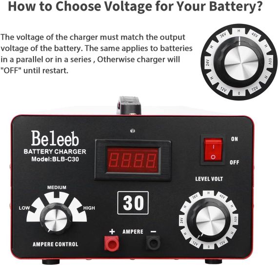 Регульований зарядний пристрій Beleeb 12–72 В з LCD-дисплеєм, імпульсною зарядкою та функцією відновлення | Зображення 2