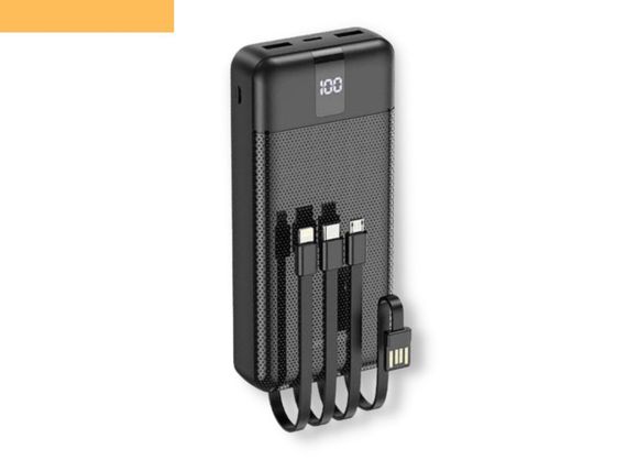 Павербанк зовнішній акумулятор XPRO BJ20A 20000mAh з кабелями і індикацією зарядки чорний (32439-01)