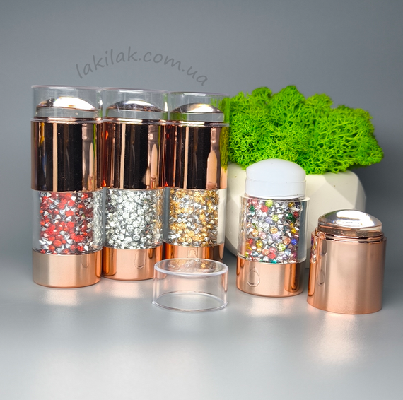 Подвійний силіконовий штамп для стемпінга з бронзово-срібними стразами (діаметр  25мм) | Зображення 2