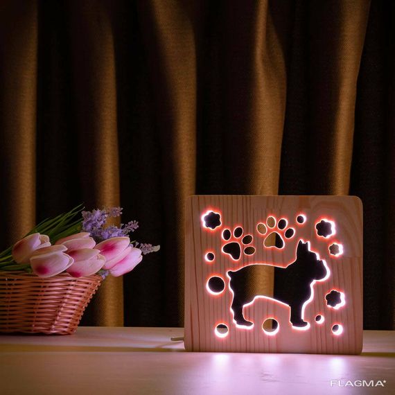 Светильник ночник ArtEco Light из дерева LED "Собака бульдожка" с пультом и... | Зображення 7