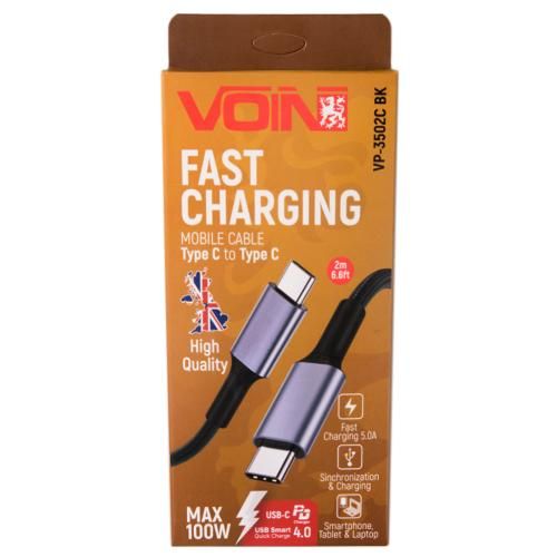 Кабель VOIN Type C - Type C 5А/20V, QC4.0/PD 2m, black (швидка зарядка / передача даних) | Зображення 7