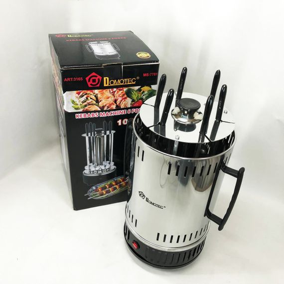 Шашличниця електрична Domotec MS-7781 на 6 шампурів 1000Вт вертикальна з нержавіючої сталі UQ-48 | Зображення 3