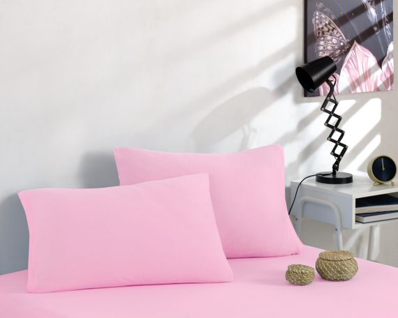 Простынь 90x200см трикотаж (джерси) на резинке с наволочками Розовая | Зображення 1