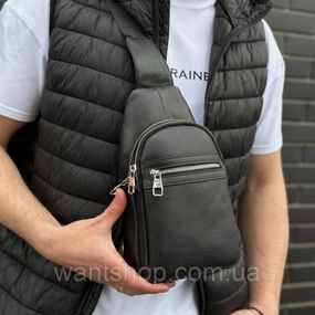 Кожаная сумка-слинг через плечо TIDING BAG  черная 3280