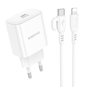 Мережевий зарядний пристрій Borofone BA81A 1 USB-C PD/QC 20W+Type-C to Lightning