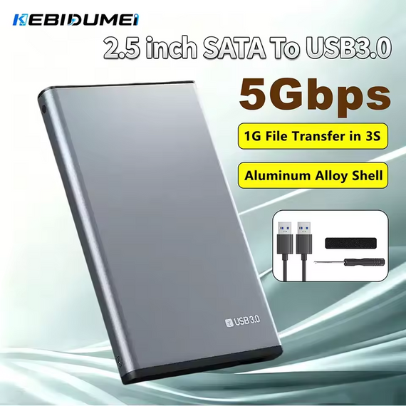 Зовнішній бокс для HDD/SSD 2.5" SATA USB 3.0 5Gbps алюмінієвий сріблястий