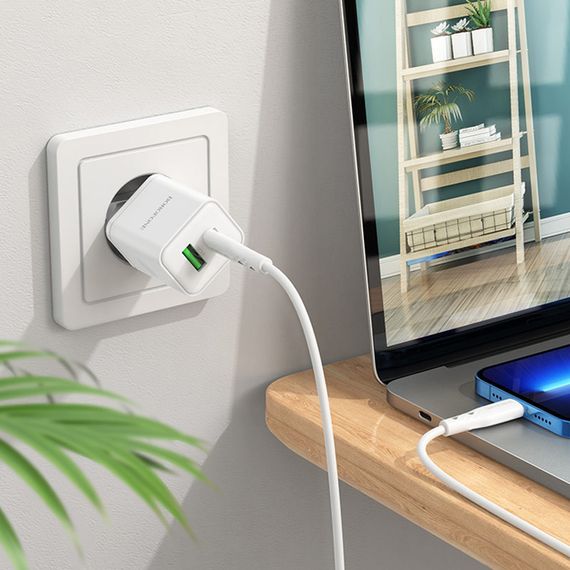 СЗУ Borofone BN7 PD20W+QC3.0 (1USB-A/1C) + кабель Type-C to Lightning White | Зображення 7